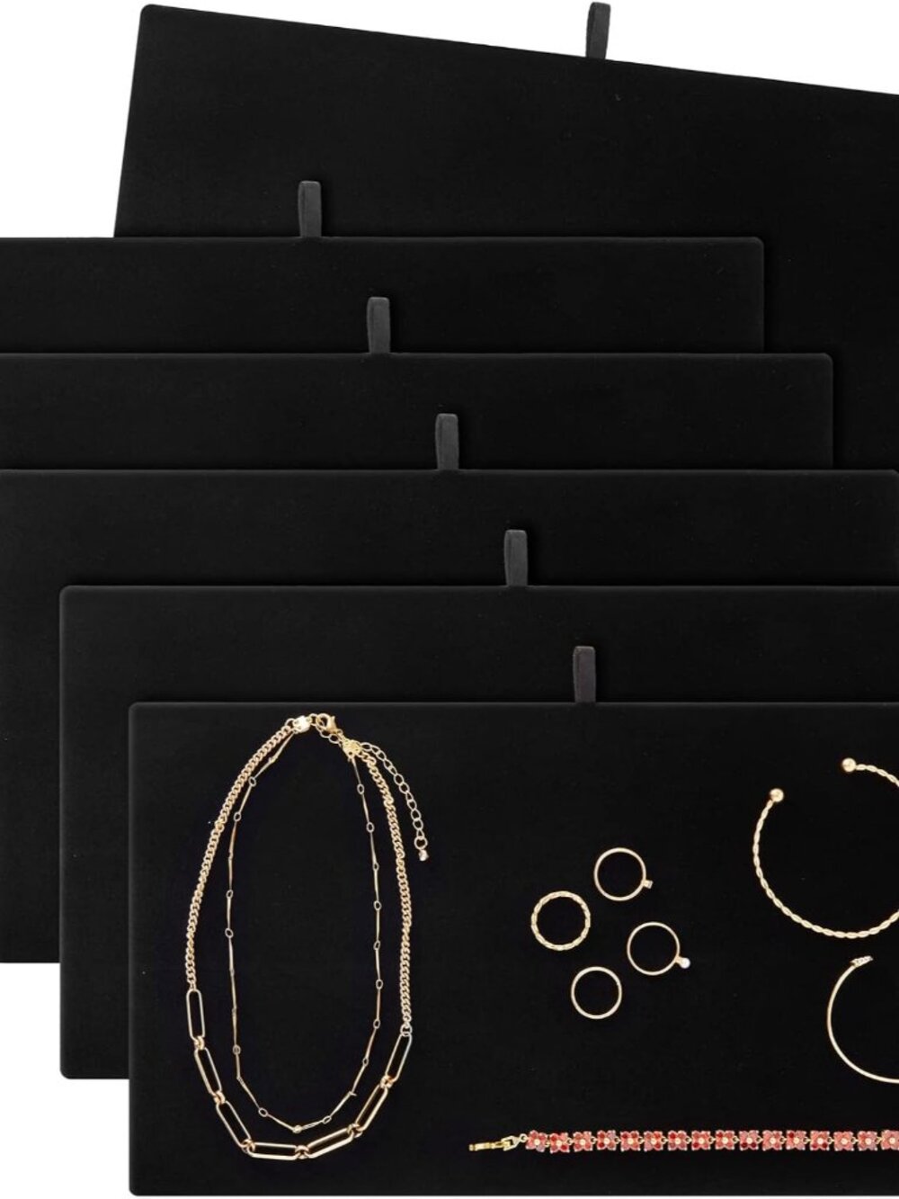 Elegant Black Velvet Multi-Size Jewelry Display Trays (Pack of 6)